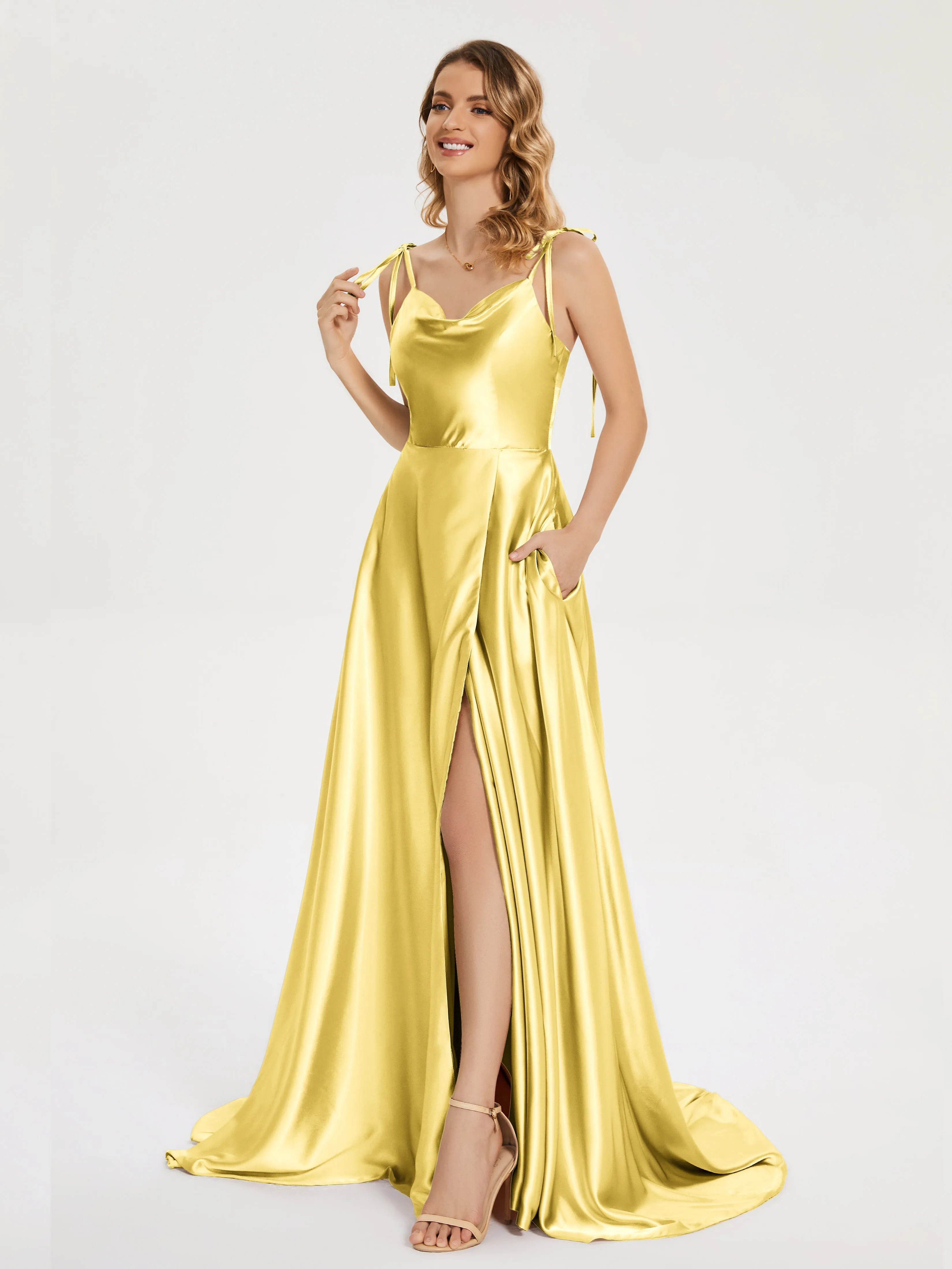 Cowl Court Train Soft Satin Prom Dresses