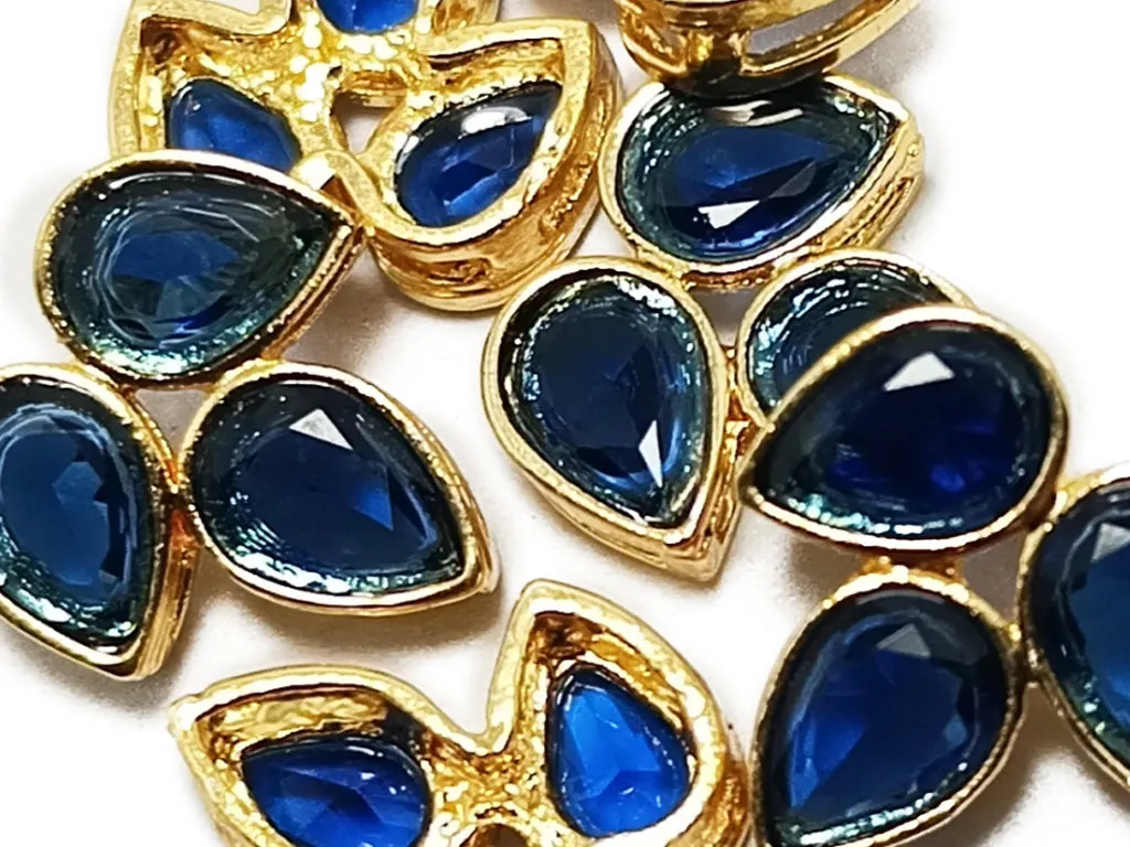 Dark Blue & Golden Lotus Shaped Kundan Stones