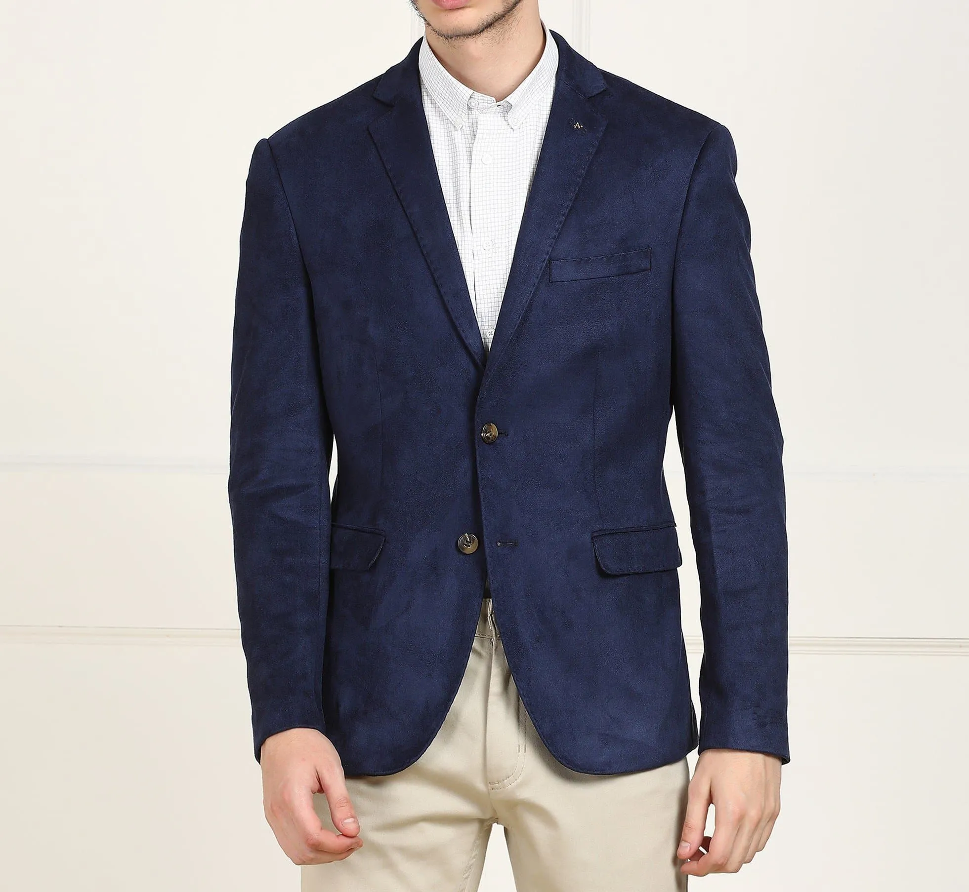 Dark Blue Polyester Single Breasted Blazer