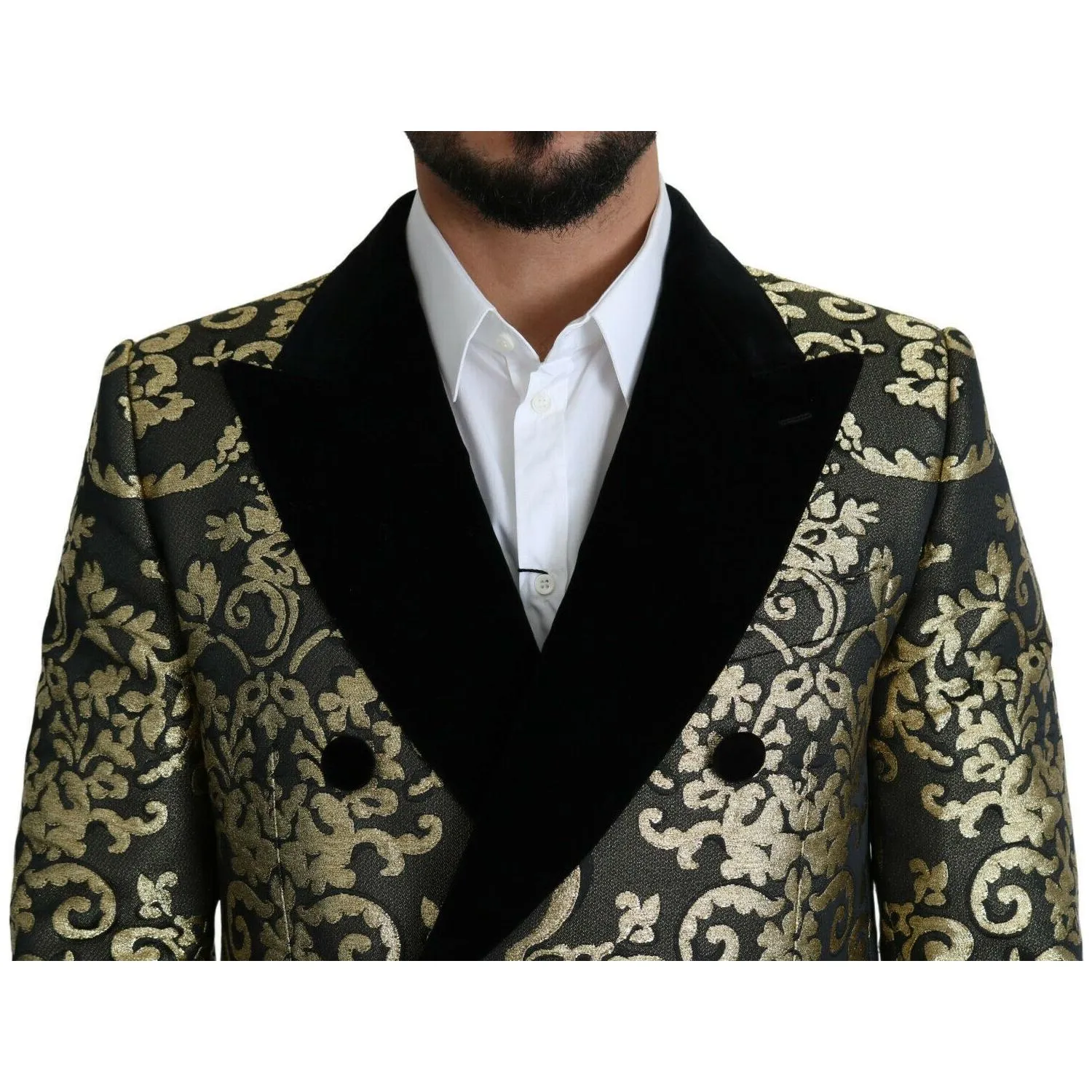 Dolce & Gabbana Gold Black Sicilia Jacquard Double-Breasted Coat