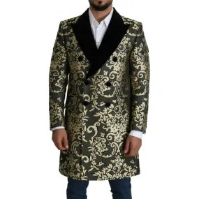 Dolce & Gabbana Gold Black Sicilia Jacquard Double-Breasted Coat