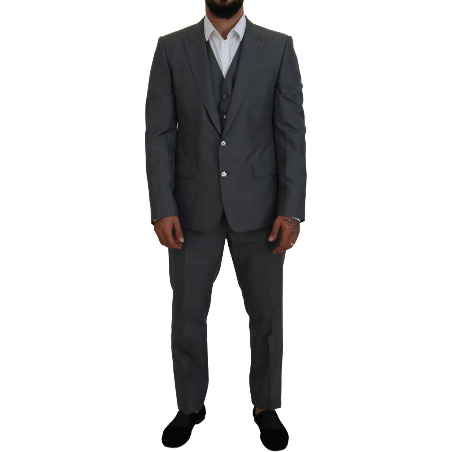 Dolce & Gabbana Sleek Silver Martini Slim Fit Three-Piece Suit