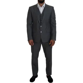 Dolce & Gabbana Sleek Silver Martini Slim Fit Three-Piece Suit