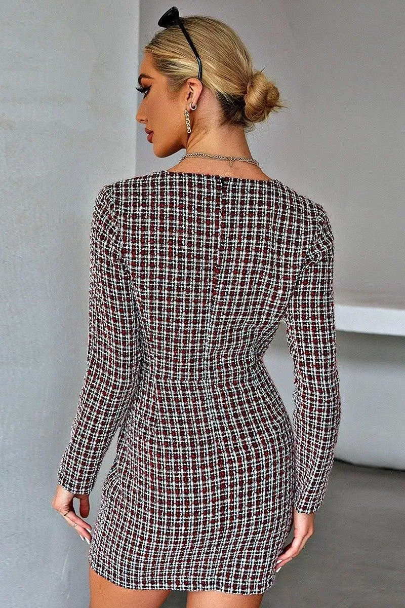 Double-breasted slim waist short dress