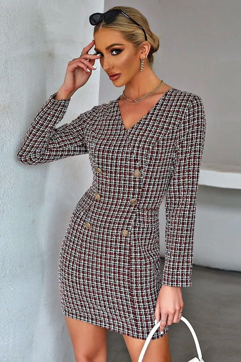 Double-breasted slim waist short dress