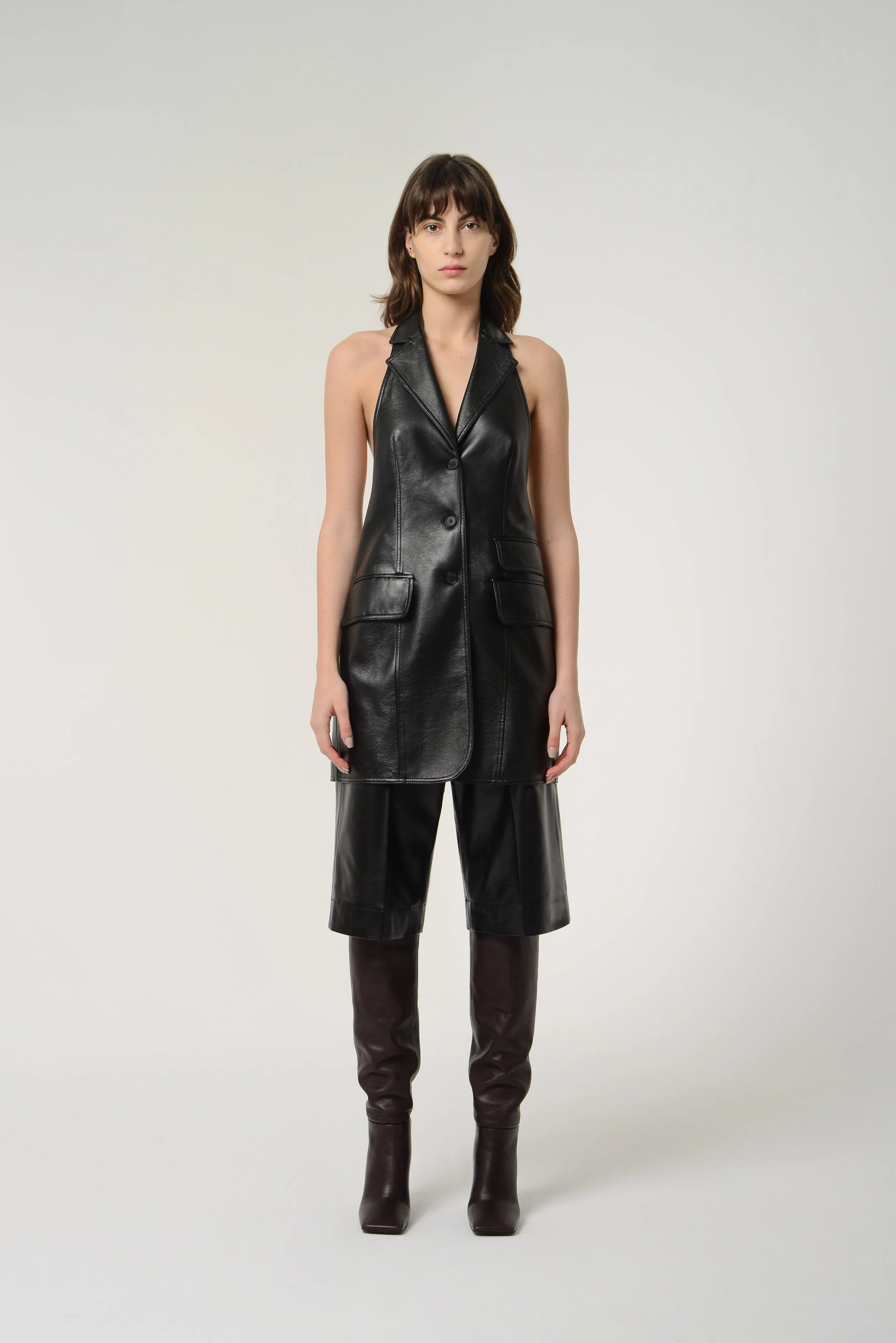 Eco Leather Bare Back Tailored Vest