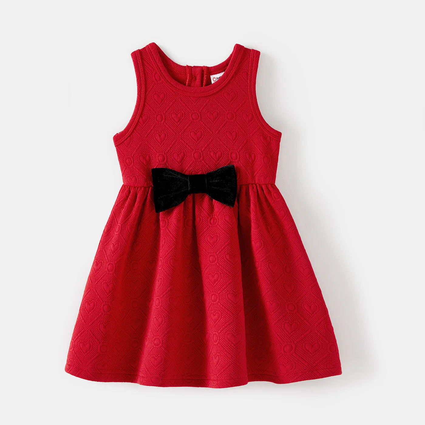 Family Matching Bow Front Red Heart Textured Tank Dresses and Long-sleeve Corduroy Shirts Sets