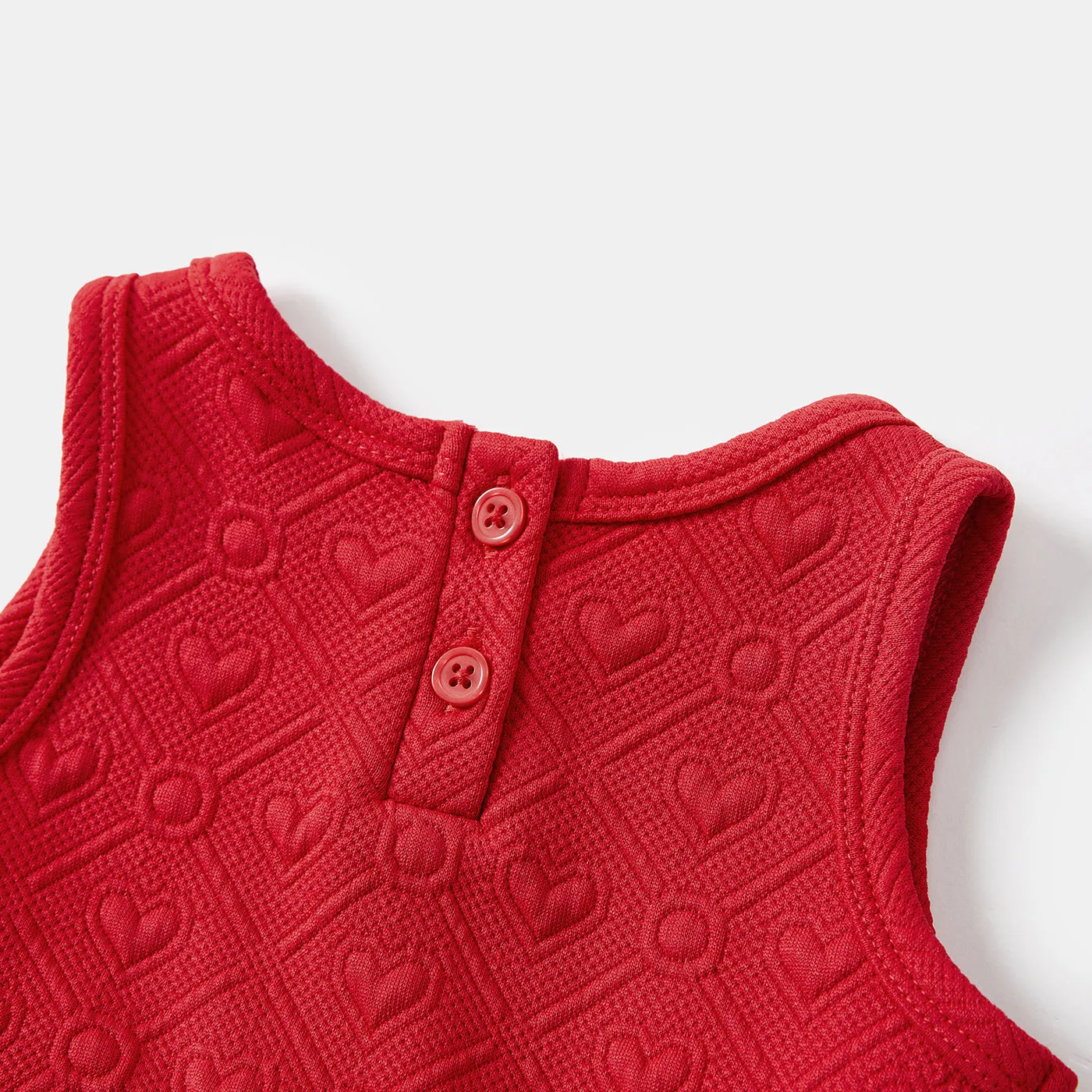 Family Matching Bow Front Red Heart Textured Tank Dresses and Long-sleeve Corduroy Shirts Sets