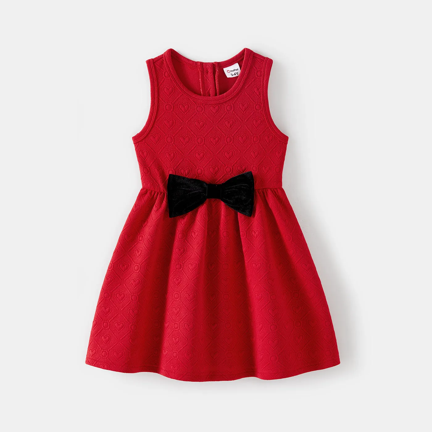 Family Matching Bow Front Red Heart Textured Tank Dresses and Long-sleeve Corduroy Shirts Sets