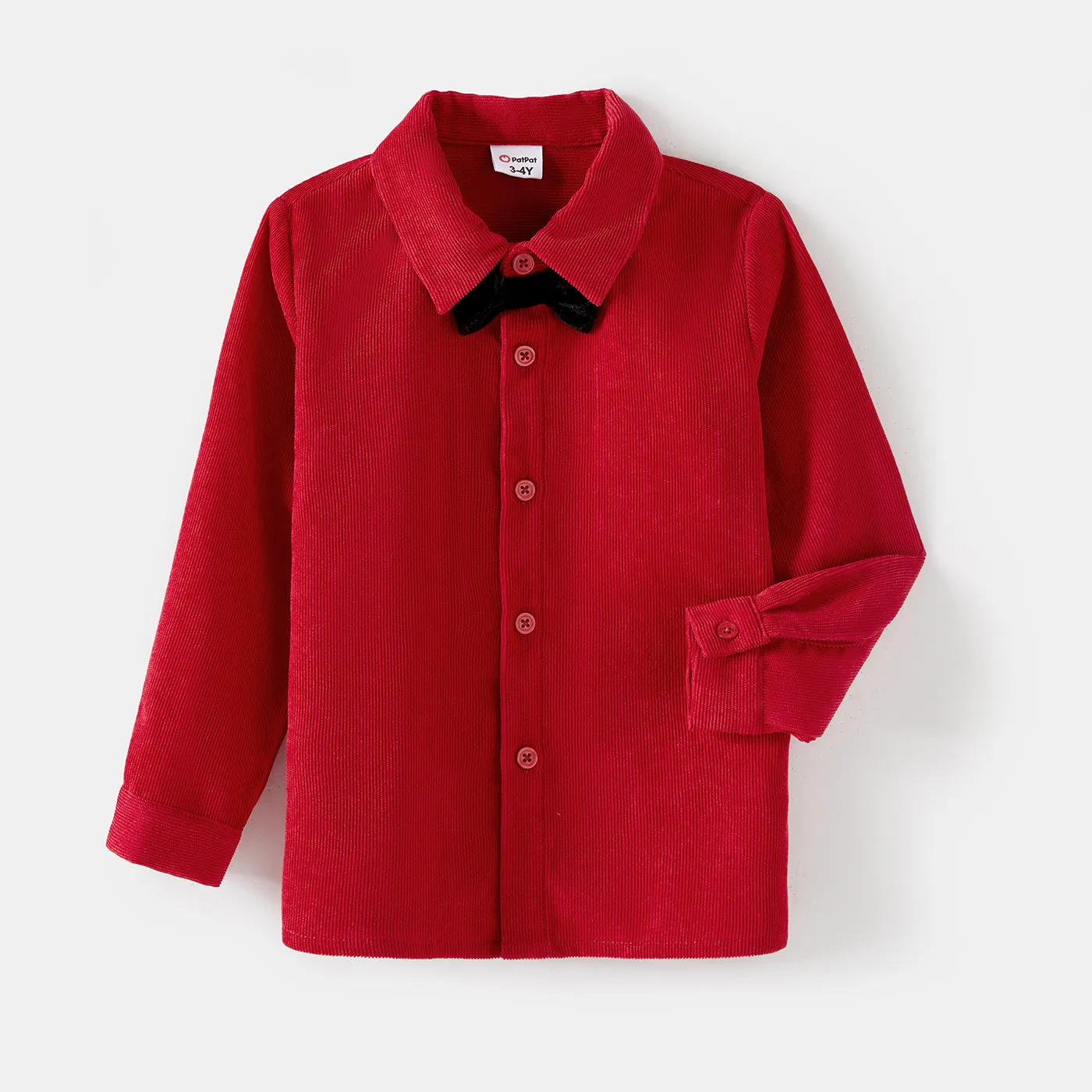 Family Matching Bow Front Red Heart Textured Tank Dresses and Long-sleeve Corduroy Shirts Sets