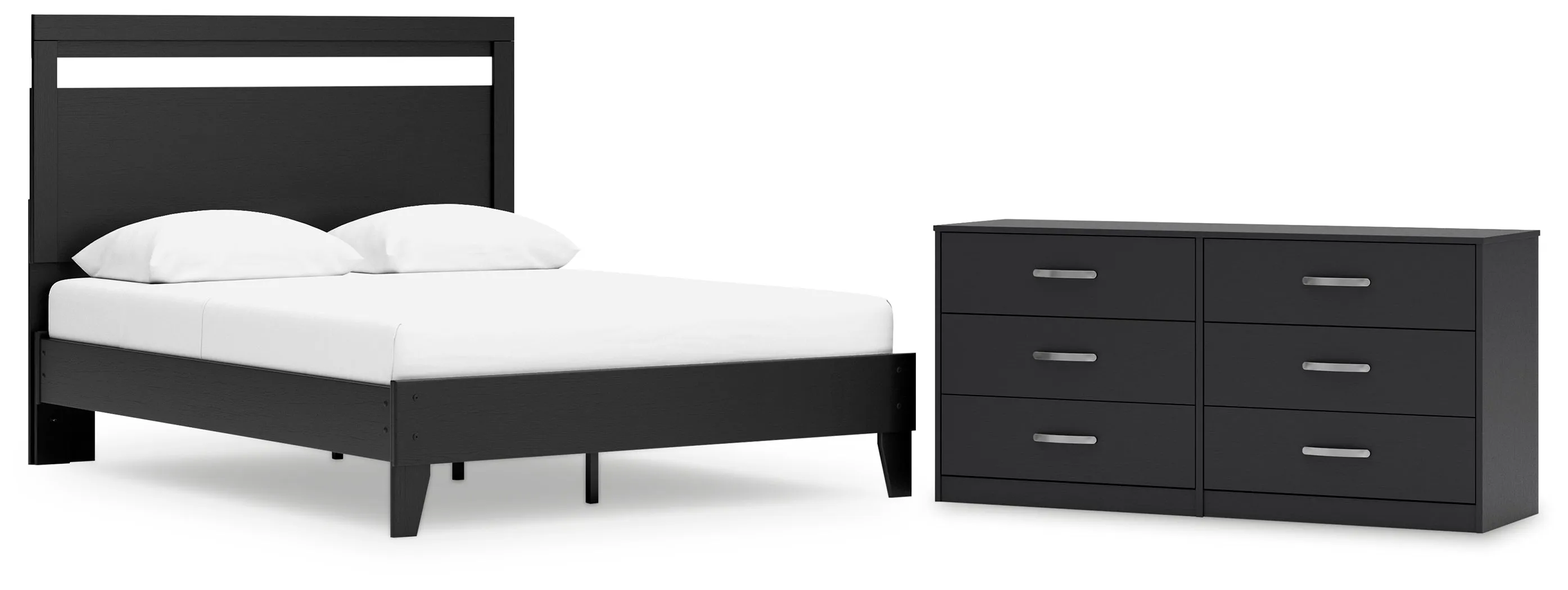 Finch Queen Panel Platform Bed with Dresser in Black/Brown