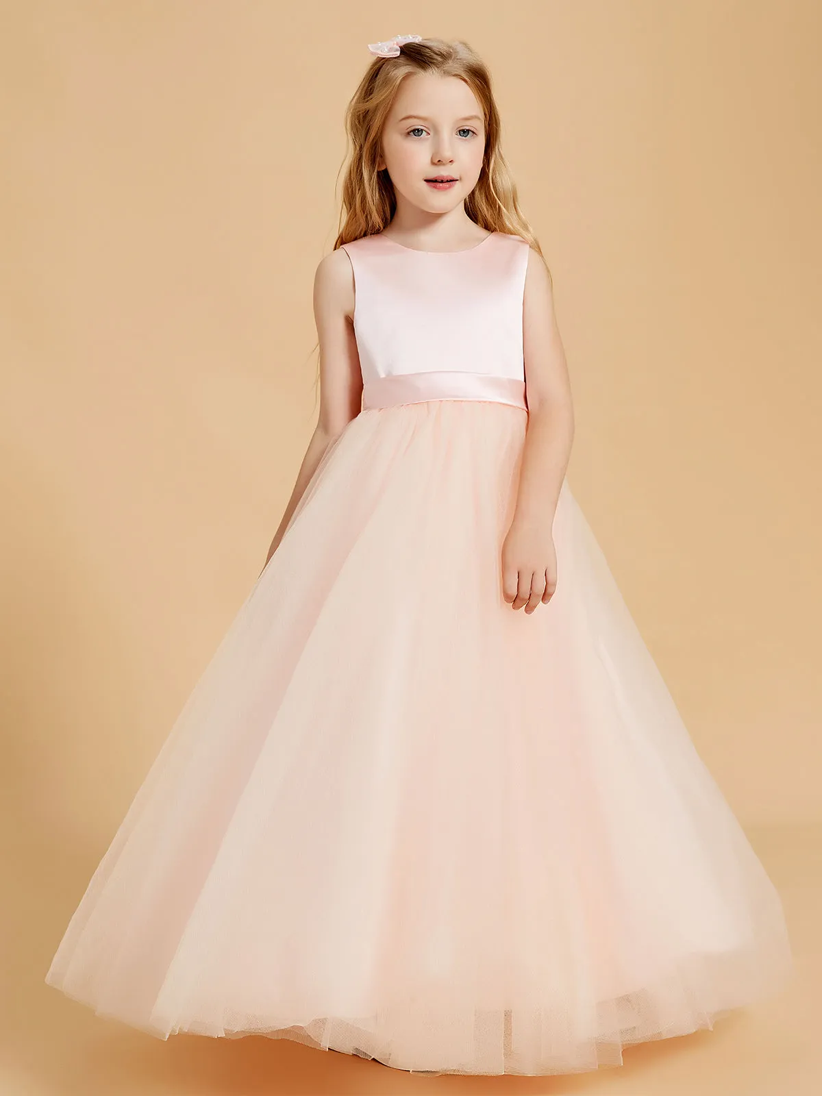 Floor Length Satin and Tulle Flower Girl Dresses for Timeless Elegance