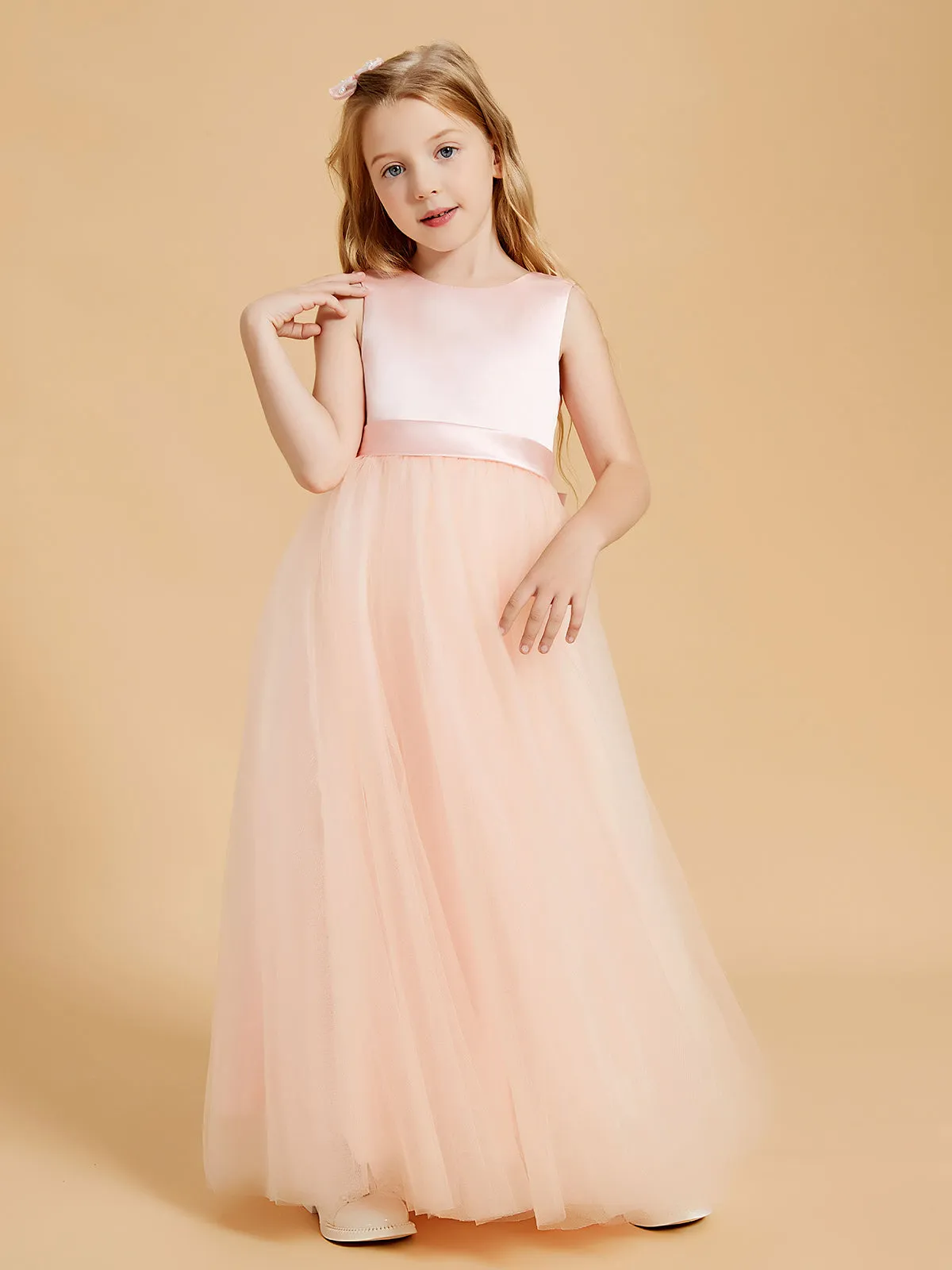 Floor Length Satin and Tulle Flower Girl Dresses for Timeless Elegance