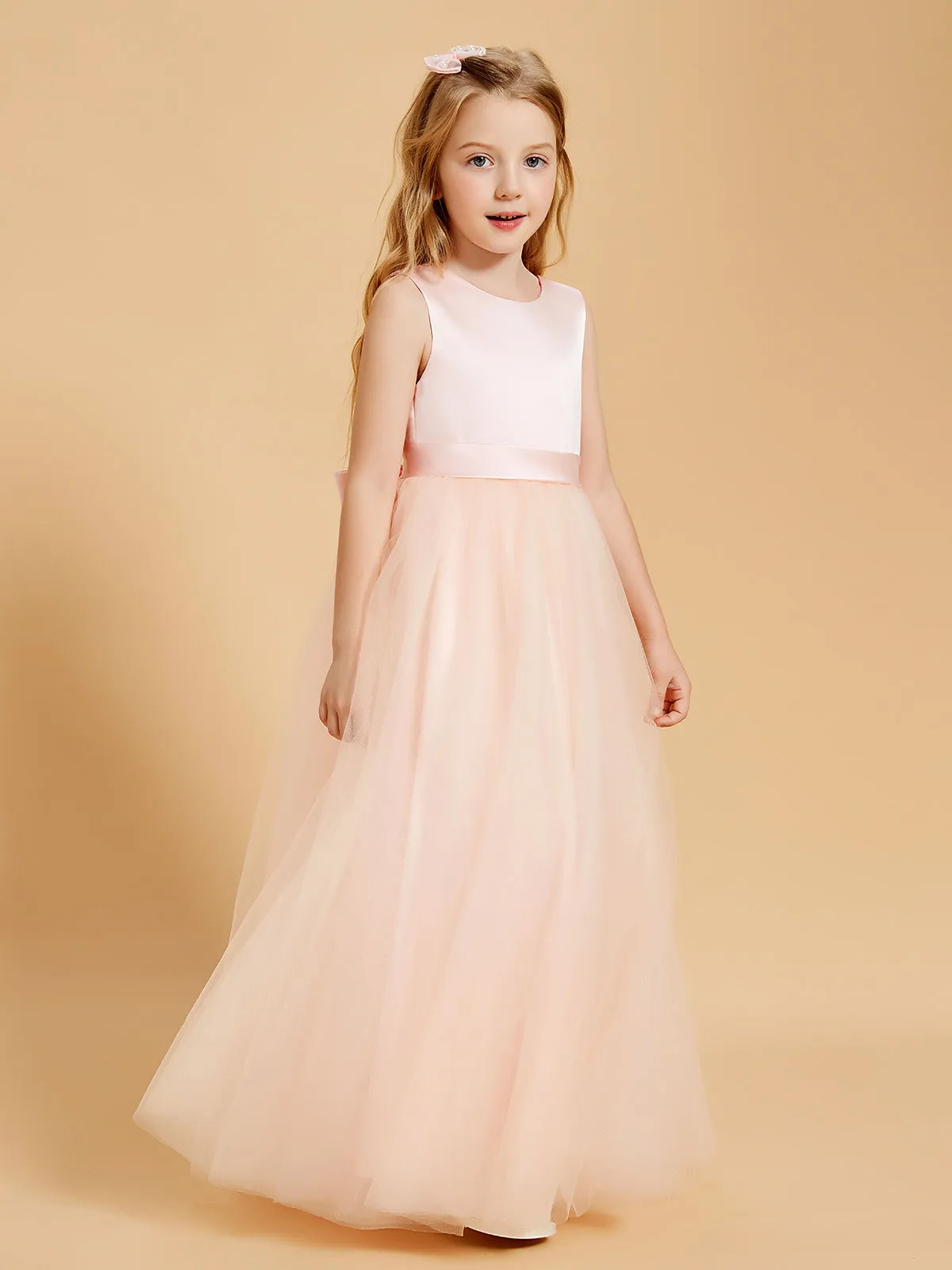 Floor Length Satin and Tulle Flower Girl Dresses for Timeless Elegance