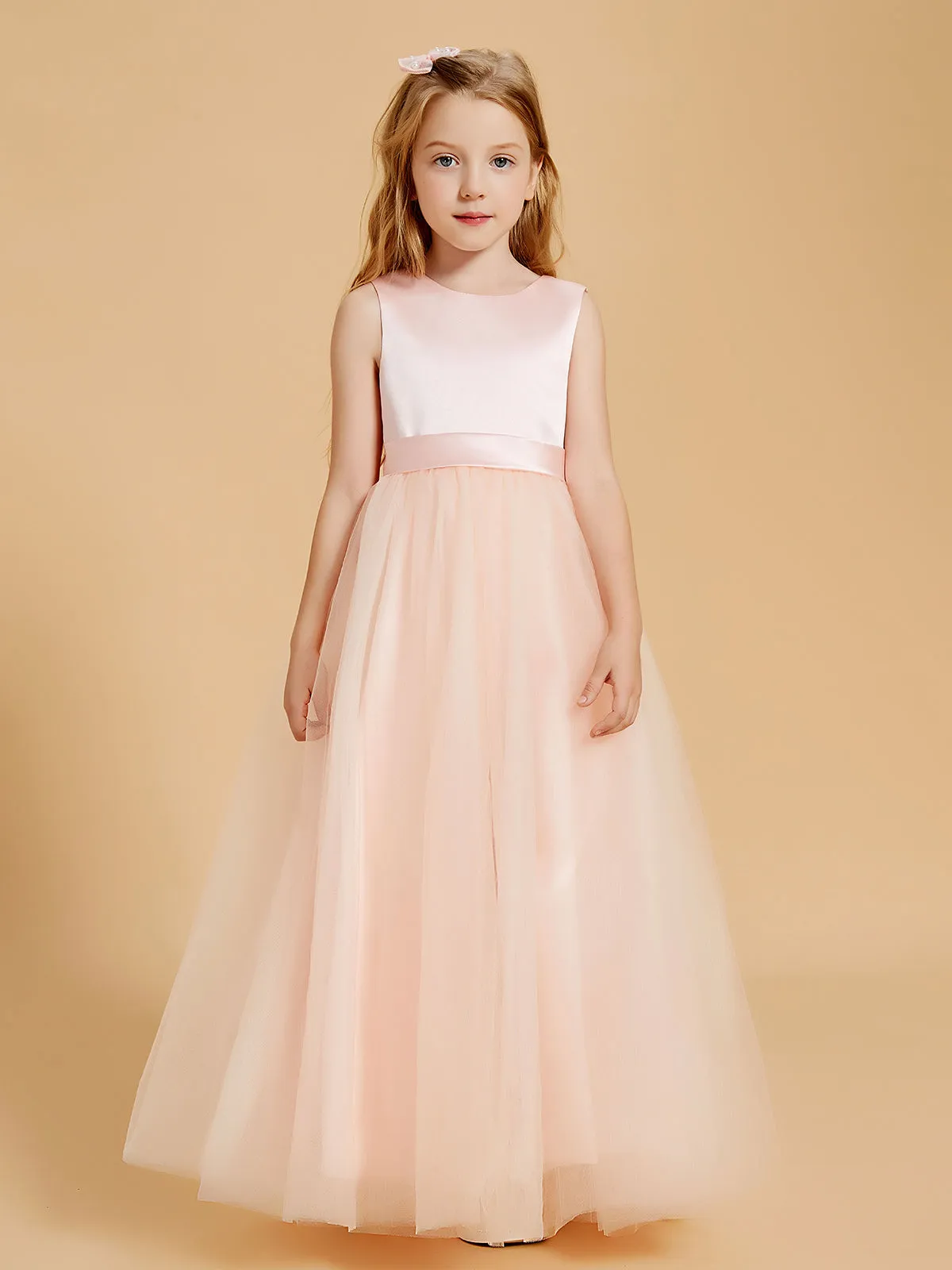 Floor Length Satin and Tulle Flower Girl Dresses for Timeless Elegance