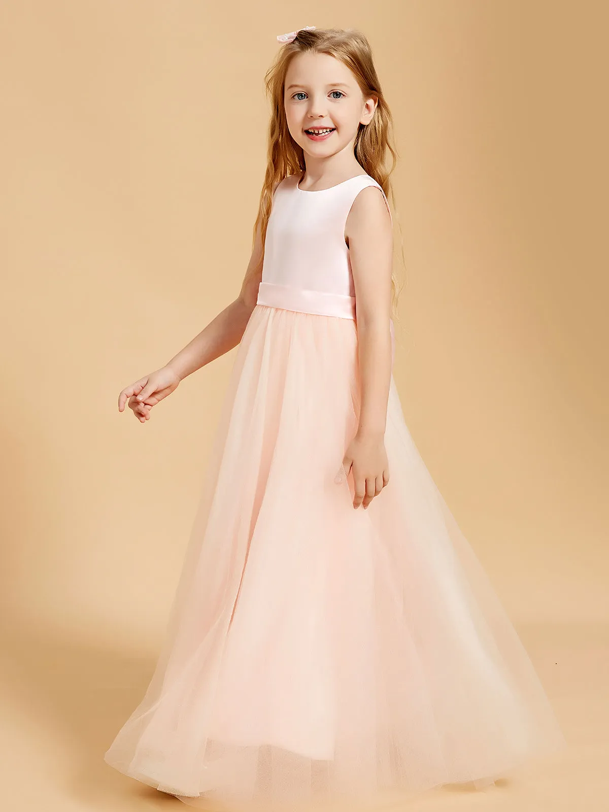 Floor Length Satin and Tulle Flower Girl Dresses for Timeless Elegance