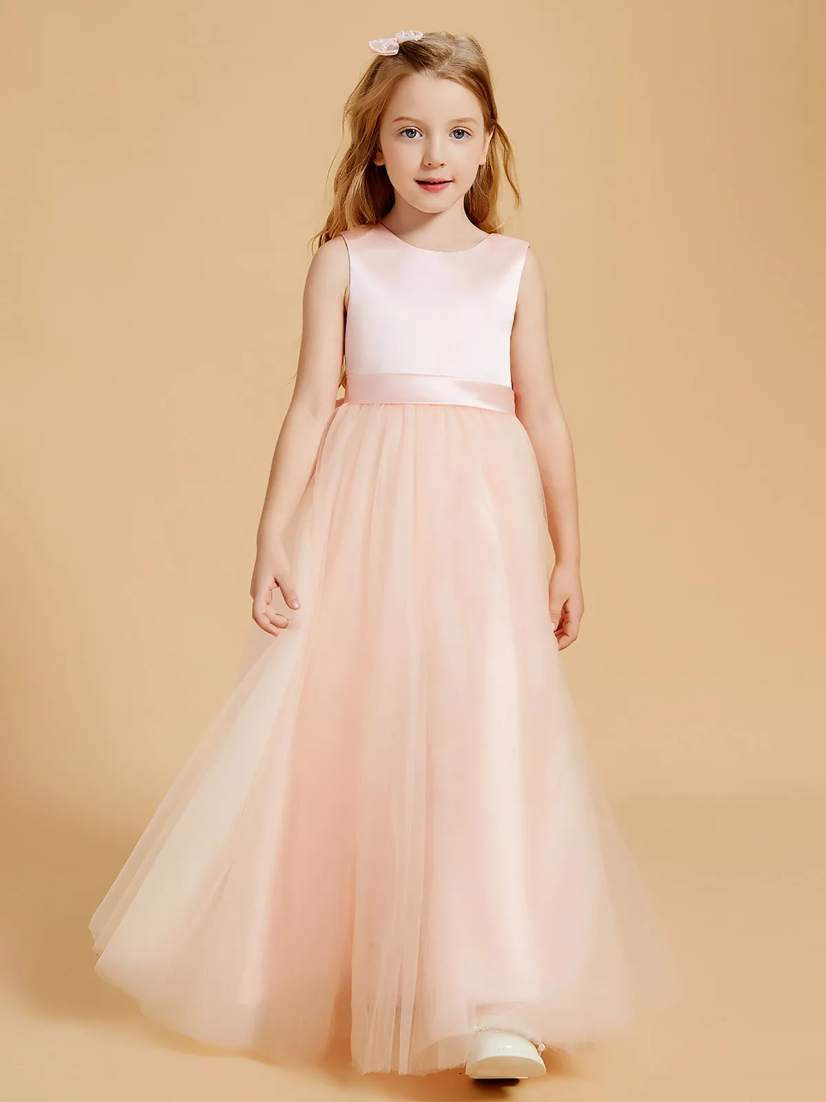 Floor Length Satin and Tulle Flower Girl Dresses for Timeless Elegance