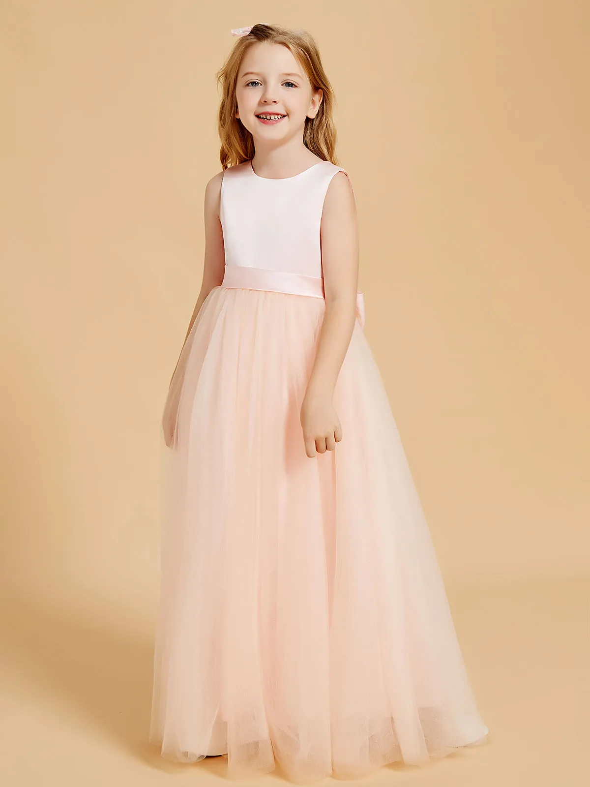 Floor Length Satin and Tulle Flower Girl Dresses for Timeless Elegance