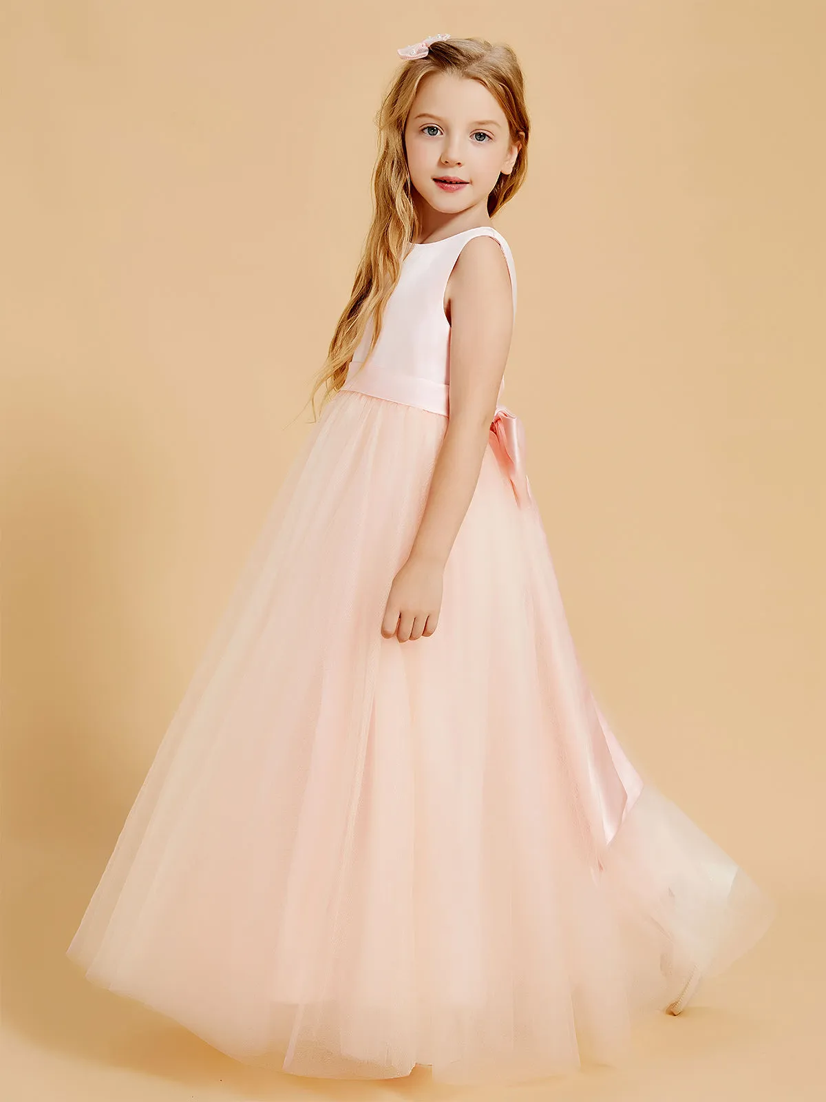 Floor Length Satin and Tulle Flower Girl Dresses for Timeless Elegance