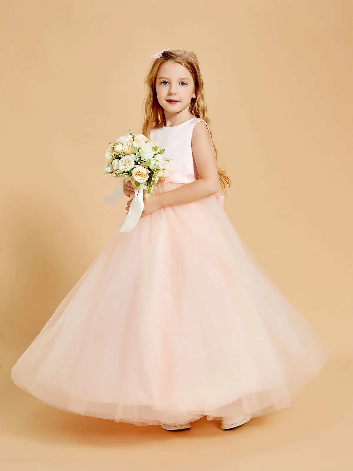 Floor Length Satin and Tulle Flower Girl Dresses for Timeless Elegance