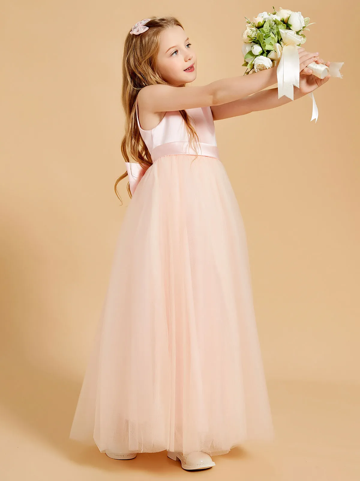 Floor Length Satin and Tulle Flower Girl Dresses for Timeless Elegance