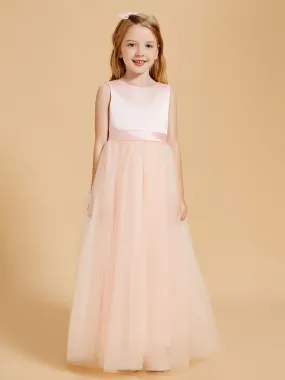 Floor Length Satin and Tulle Flower Girl Dresses for Timeless Elegance