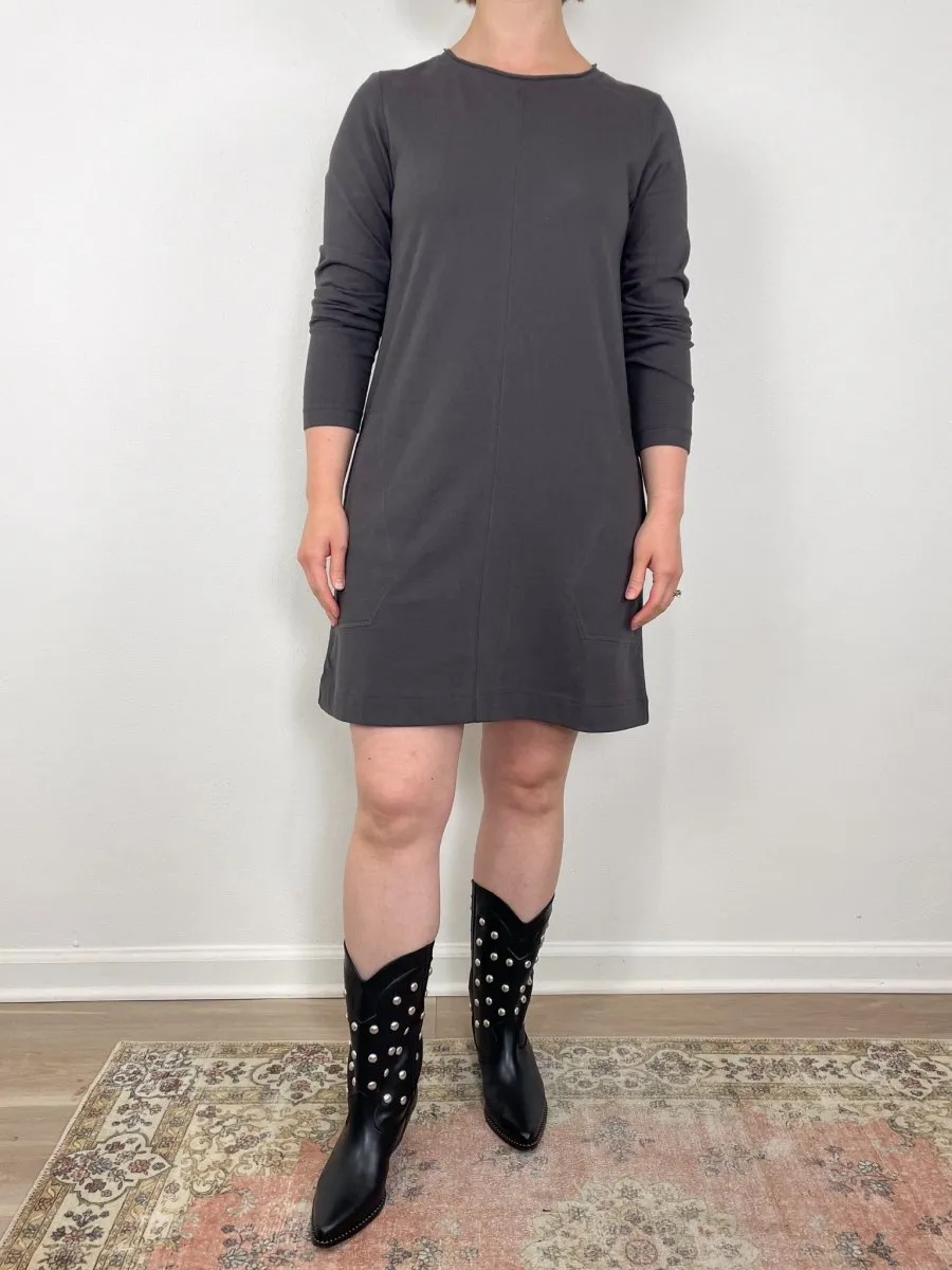 Front Seam Crewneck Dress in Iron