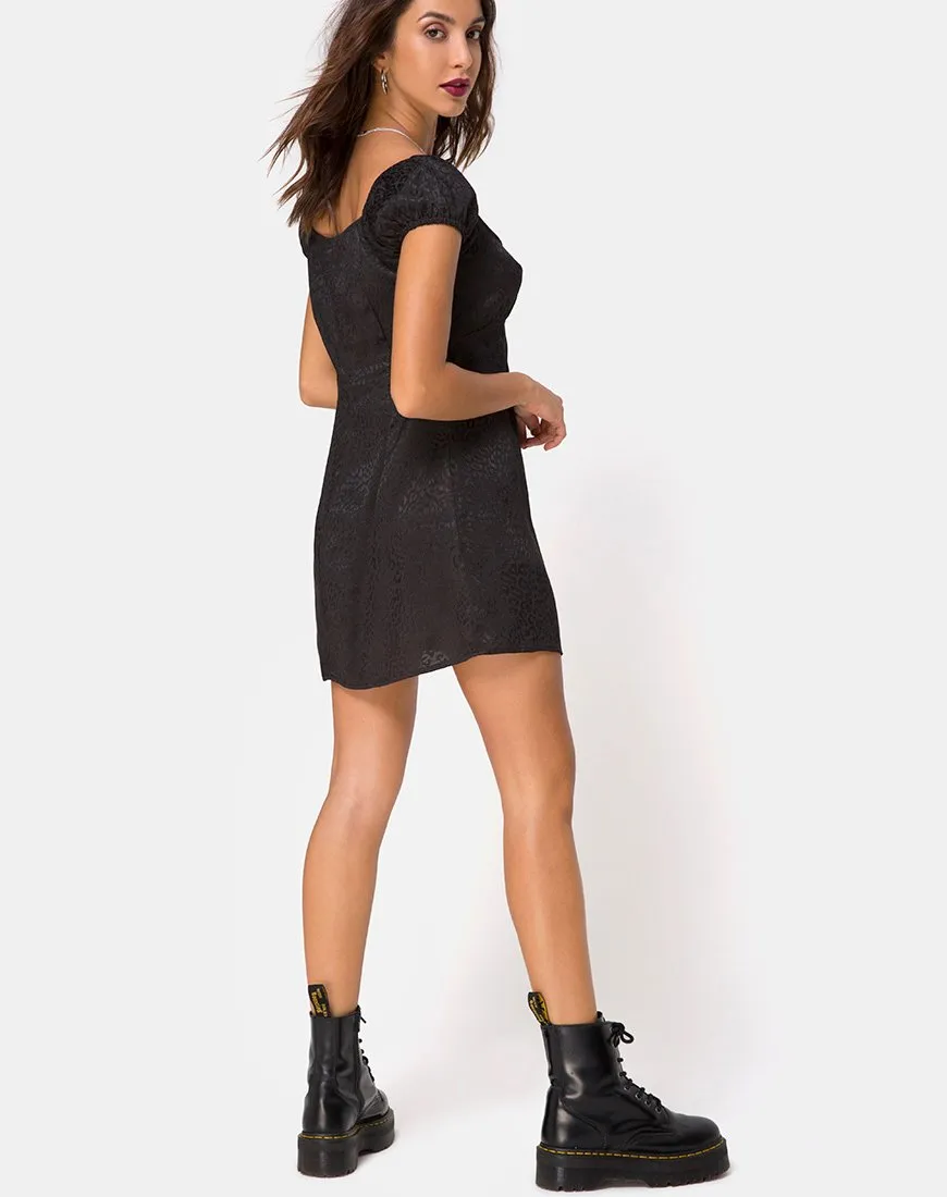 Gaval Mini Dress in Satin Cheetah Black