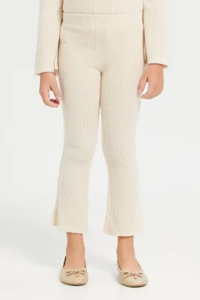 Girls Cream Flared Trousers