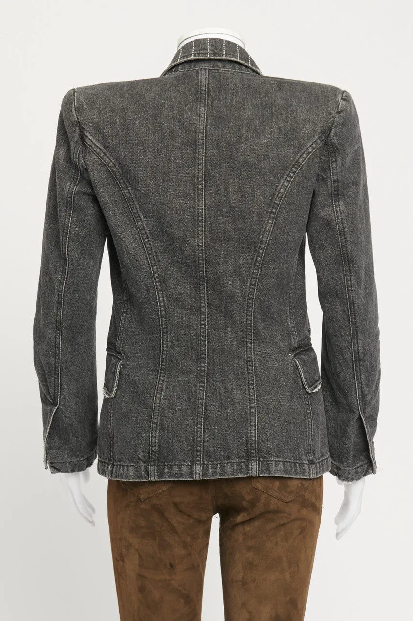 Grey Denim Crystal Embellished Preowned Blazer