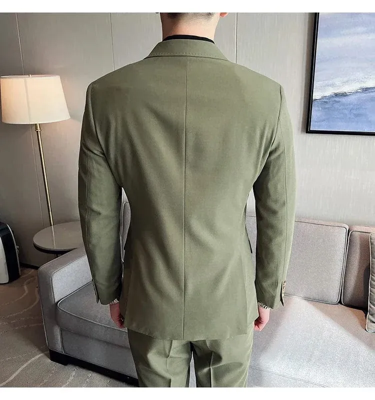 (Jacket, Vest & Pants) Premium Men's Double-Breasted Three-Piece Suit: Blazer, Vest, and Trousers - Elegant Fashion, Business Casual, Formal Attire