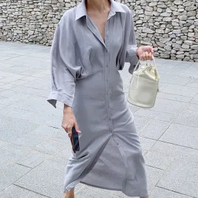 [Korean Style] Ballan Minimal Drawstring Shirt Dress