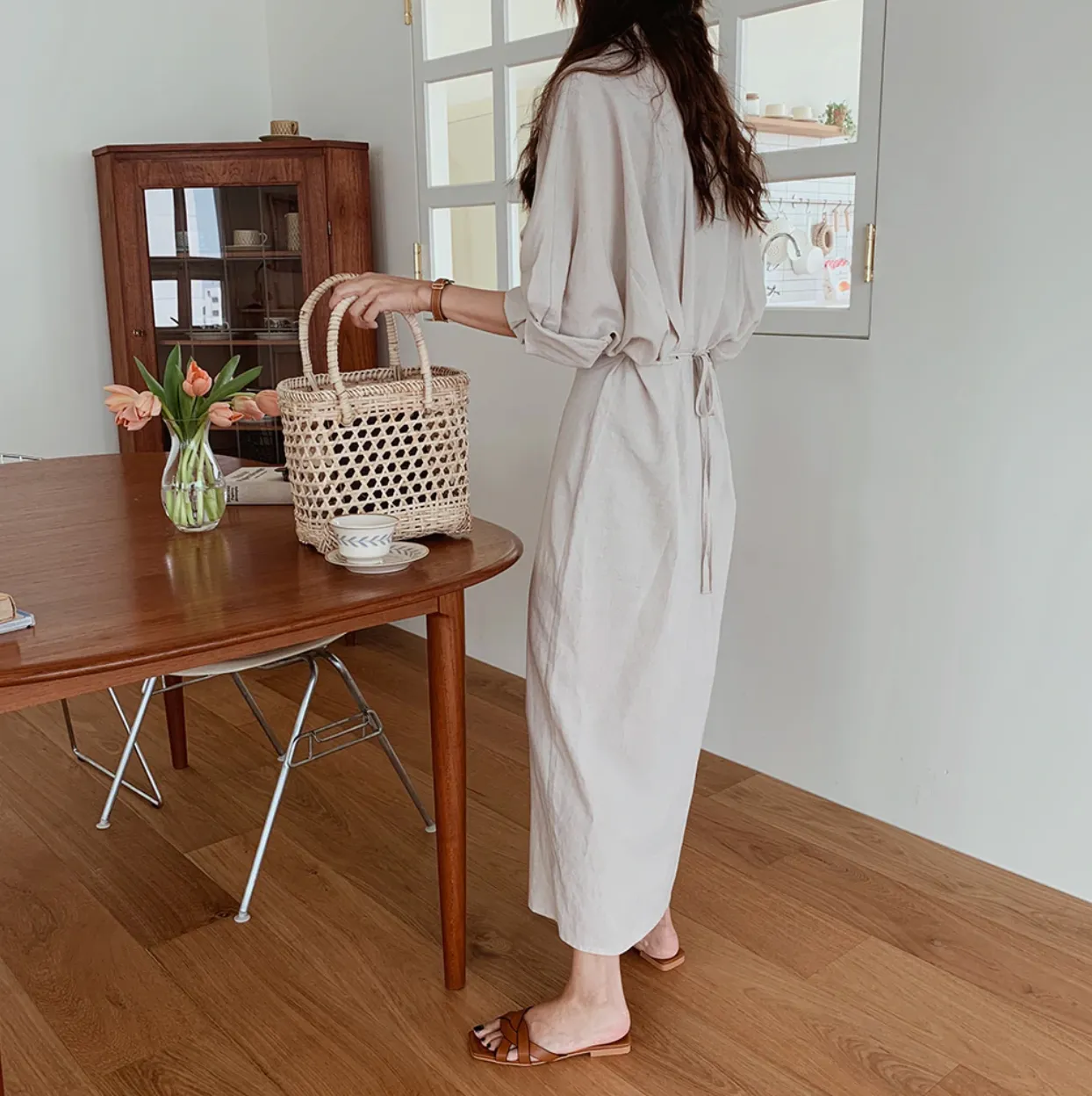 [Korean Style] Ballan Minimal Drawstring Shirt Dress