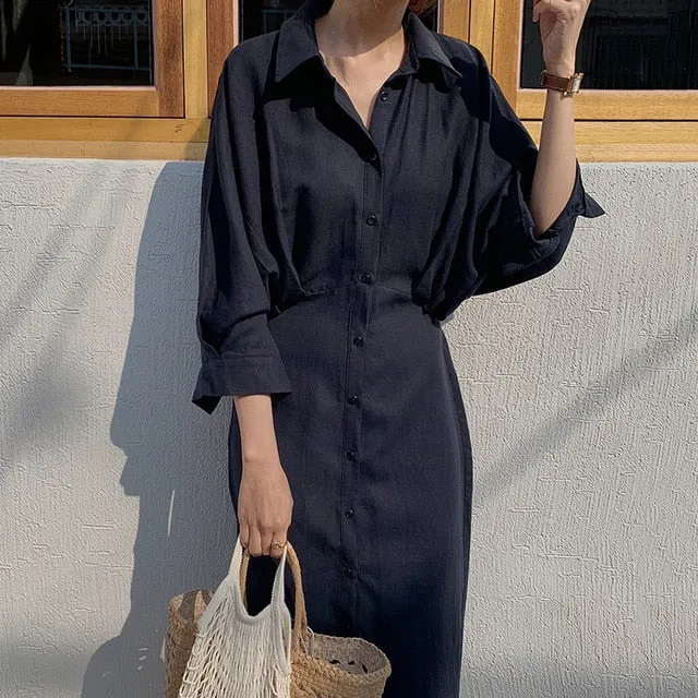 [Korean Style] Ballan Minimal Drawstring Shirt Dress