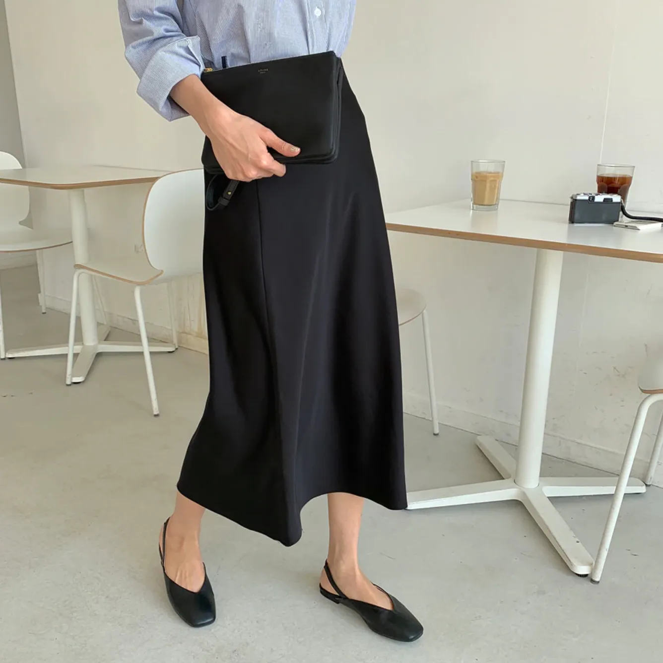 [Korean Style] Dolth Satin A-Line Long Skirt