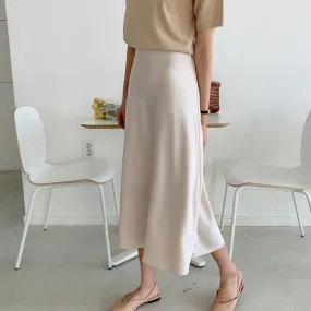 [Korean Style] Dolth Satin A-Line Long Skirt