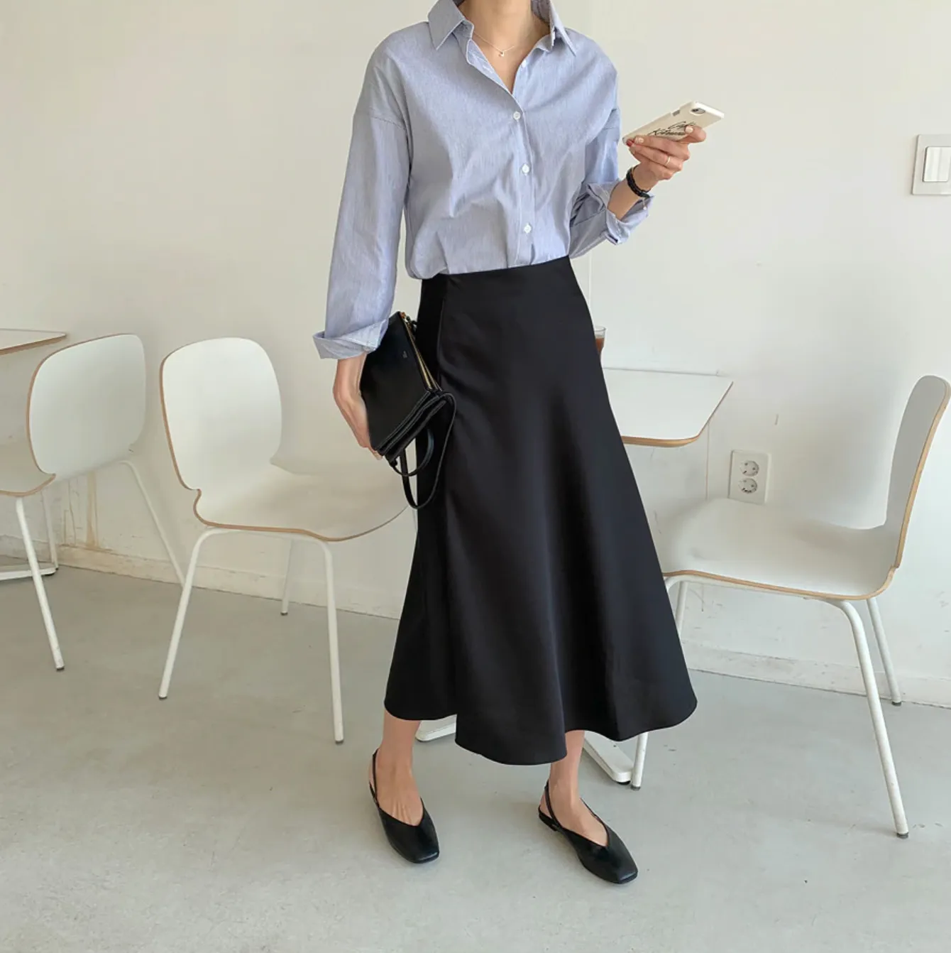 [Korean Style] Dolth Satin A-Line Long Skirt