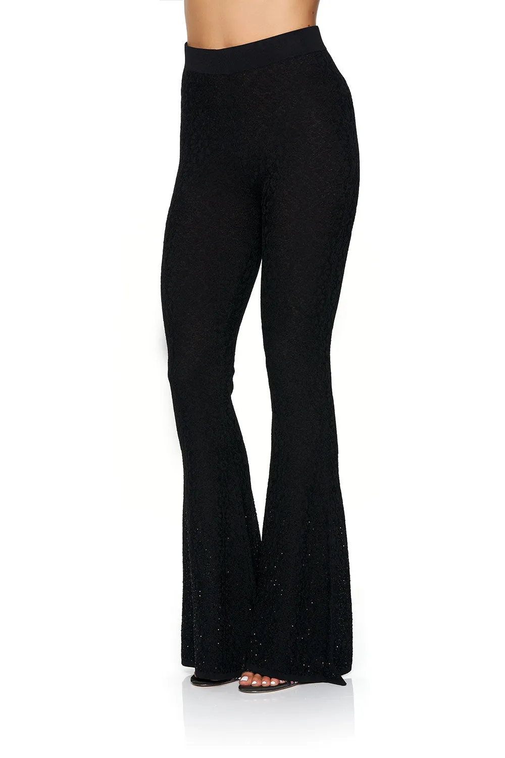 LACE KNIT FLARE PANT BLACK