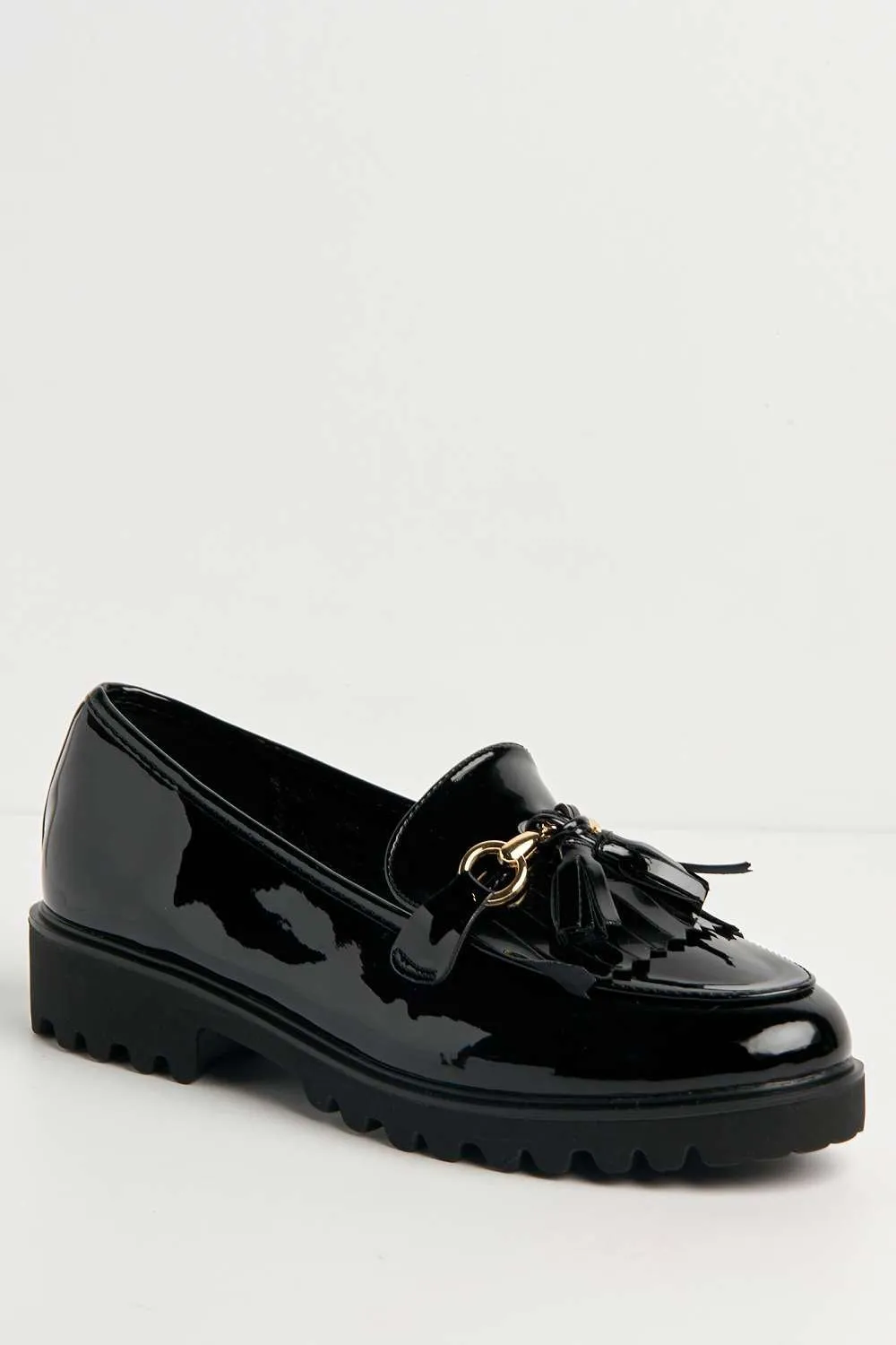 Leefia Horsebit Detail Loafers in Black Patent