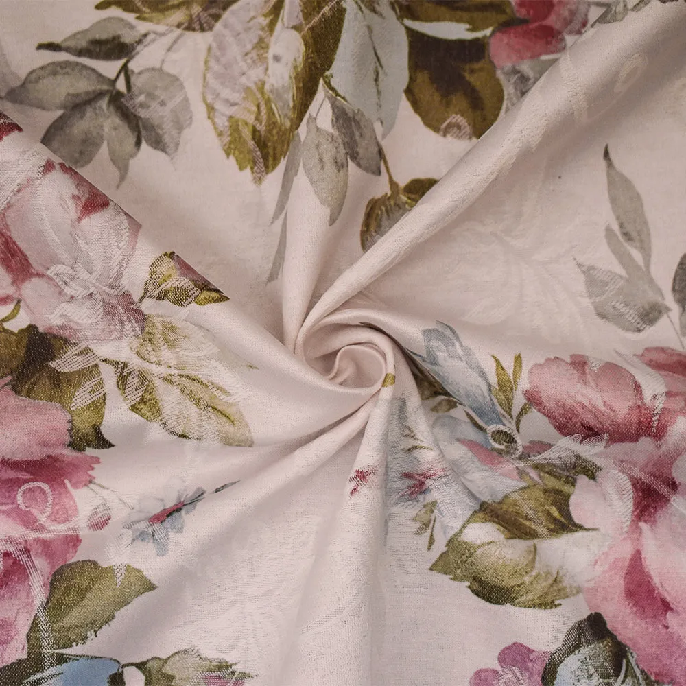 Light Pink-Brown-Multi Cotton Floral Print Jacquard Woven Fabric