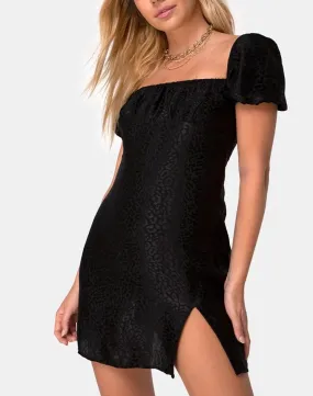 Lonma Mini Dress in Satin Cheetah Black