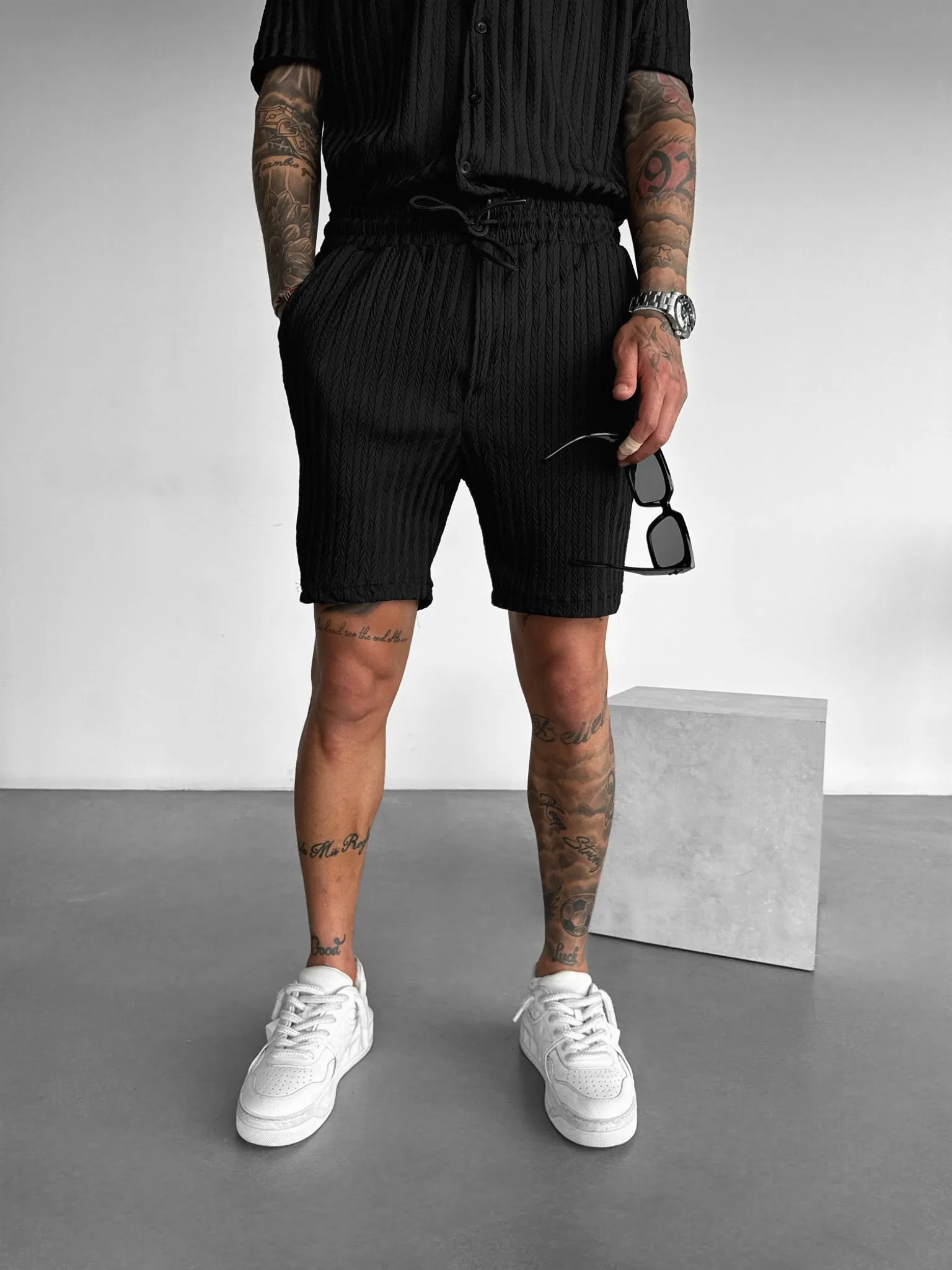 Loose Fit Structured Shorts - Black