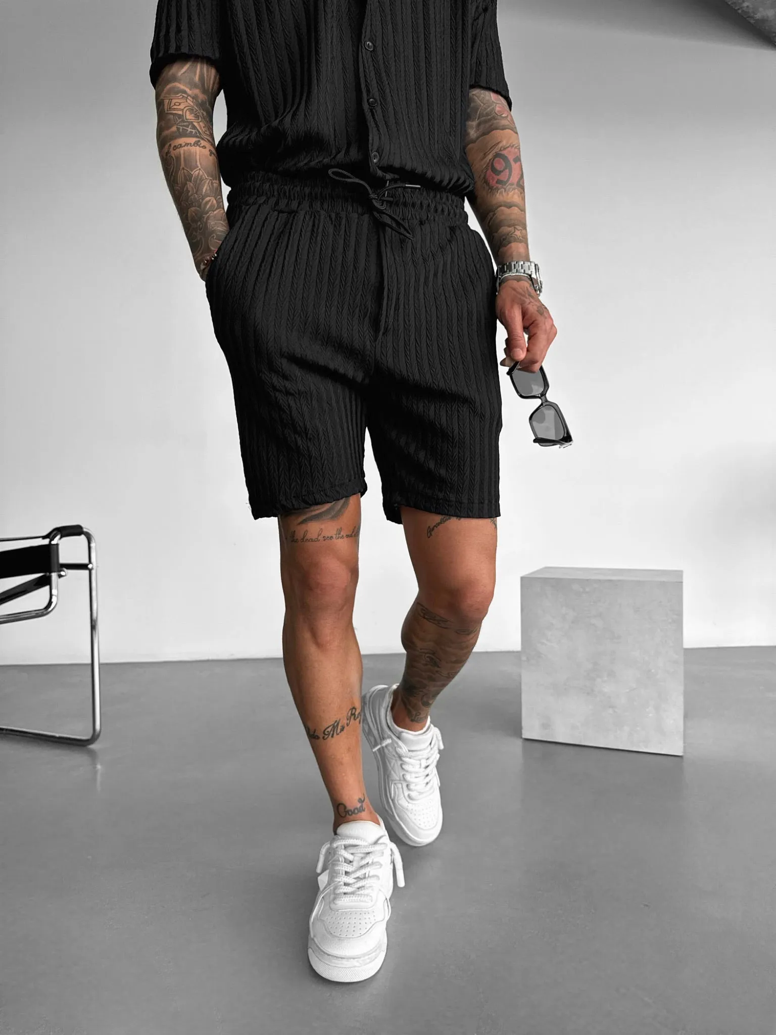 Loose Fit Structured Shorts - Black