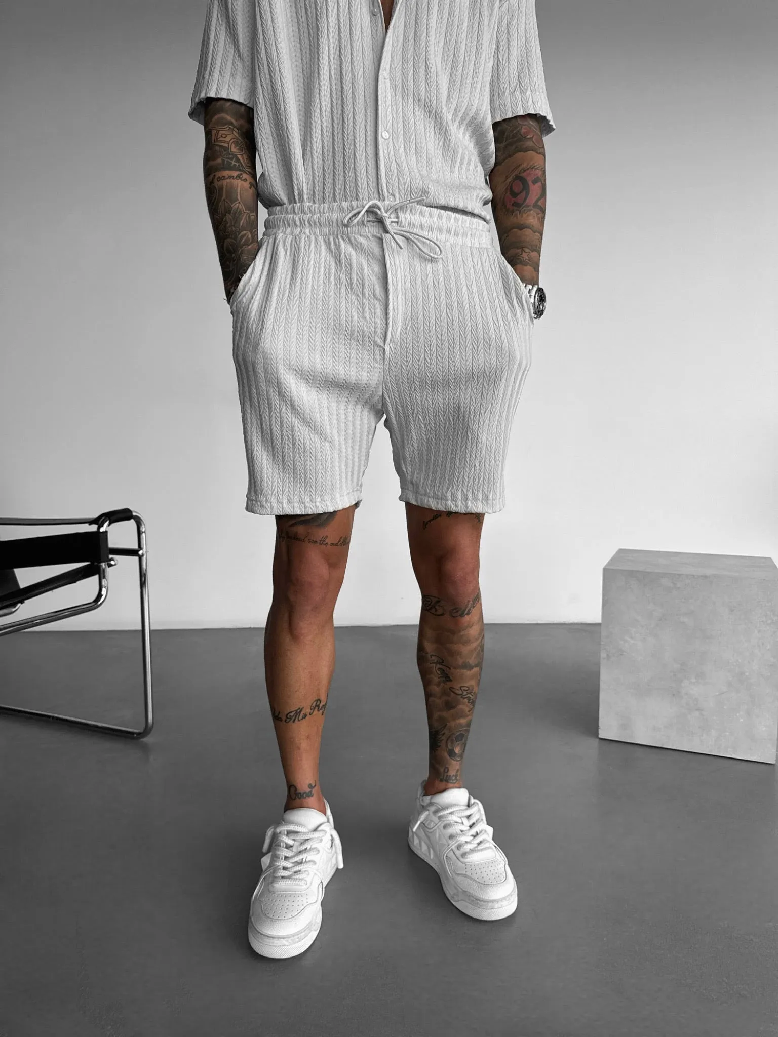 Loose Fit Structured Shorts - Grey