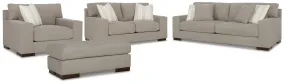 Maggie Sofa, Loveseat, Chair and Ottoman in Flax