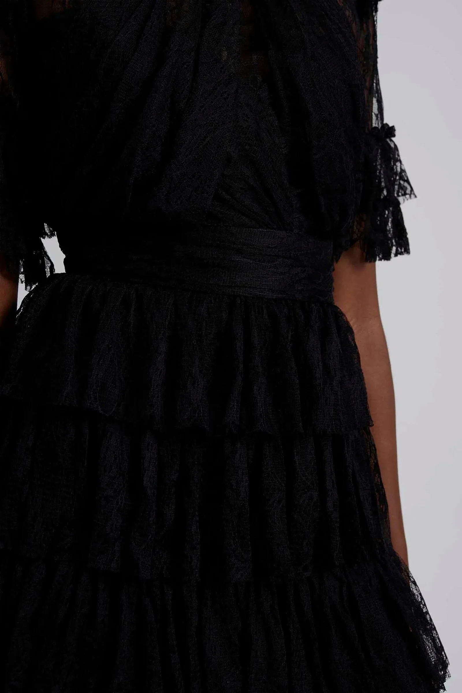 Malina Black Short Sleeve Lace Layer Dress