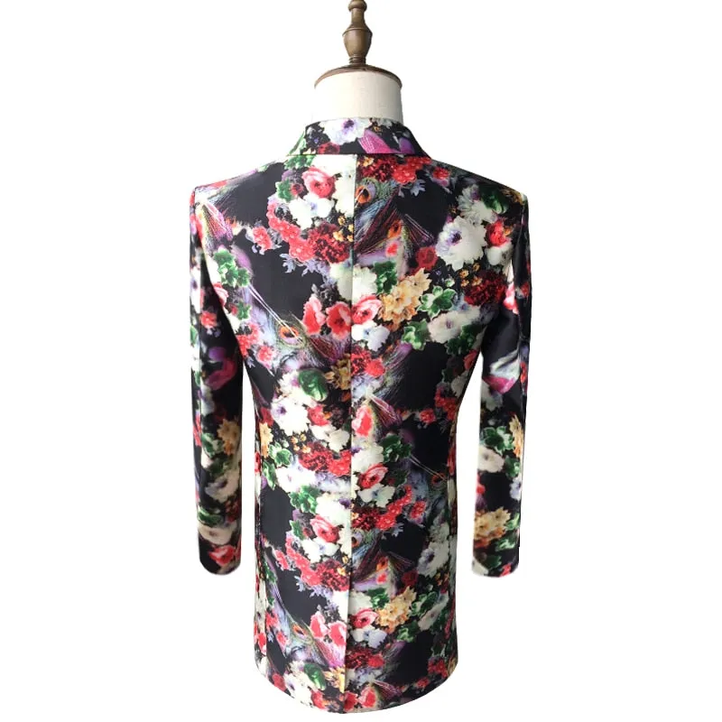 Men's Long Blazer With Floral Print