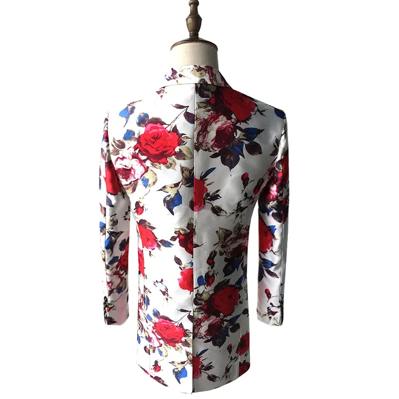 Men's Long Blazer With Floral Print