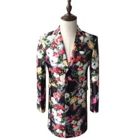 Men's Long Blazer With Floral Print