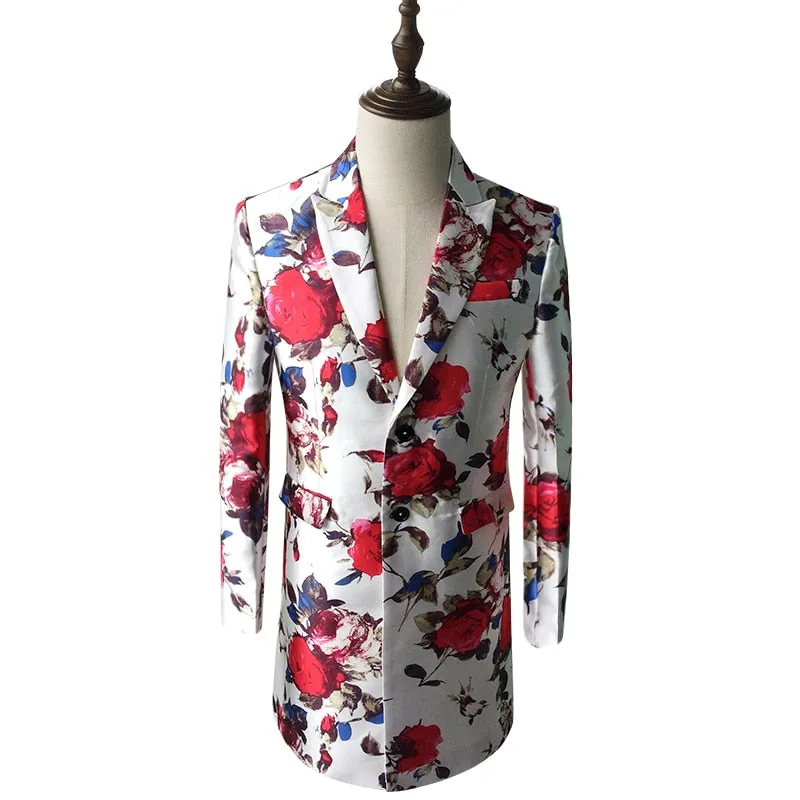 Men's Long Blazer With Floral Print